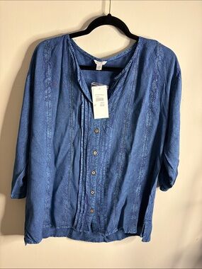 Cato Blue Button-Front Pintuck Blouse